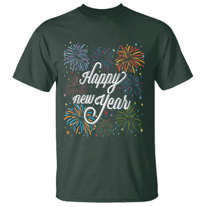 Happy New Year Colorful Firework Lucky Years T Shirt TS09 Dark Forest Green Printyourwear