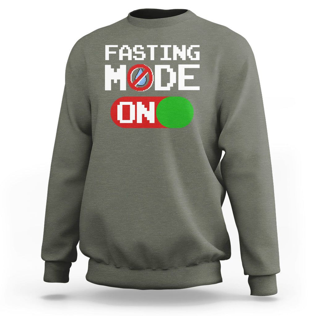 Ramadan Sweatshirt Fasting Mode On Weight Loss No Water TS09 Military Green Printyourwear