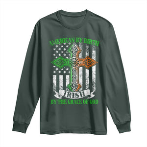 American By Birth Irish By The Grace Of God Long Sleeve Shirt TS09 Dark Forest Green Print Your Wear