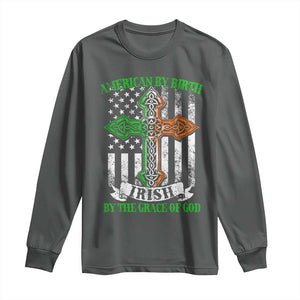 American By Birth Irish By The Grace Of God Long Sleeve Shirt TS09 Dark Heather Print Your Wear