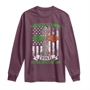 American By Birth Irish By The Grace Of God Long Sleeve Shirt TS09 Maroon Print Your Wear