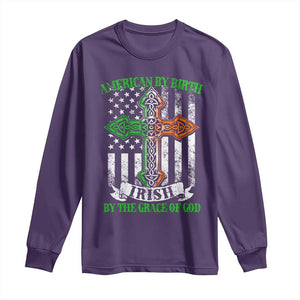 American By Birth Irish By The Grace Of God Long Sleeve Shirt TS09 Purple Print Your Wear