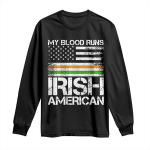 Irish American Pride Long Sleeve Shirt My Blood Runs Ireland America Flag TS09 Black Print Your Wear