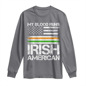 Irish American Pride Long Sleeve Shirt My Blood Runs Ireland America Flag TS09 Charcoal Print Your Wear