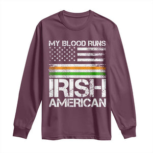 Irish American Pride Long Sleeve Shirt My Blood Runs Ireland America Flag TS09 Maroon Print Your Wear