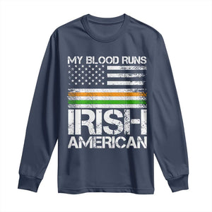 Irish American Pride Long Sleeve Shirt My Blood Runs Ireland America Flag TS09 Navy Print Your Wear