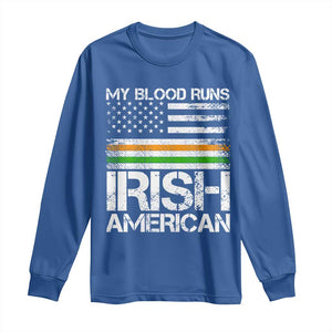 Irish American Pride Long Sleeve Shirt My Blood Runs Ireland America Flag TS09 Royal Blue Print Your Wear