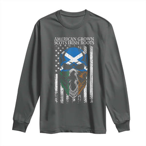 American Grown With Scots Irish Roots Long Sleeve Shirt American Ulster Scots Skull Flag TS09 Dark Heather Print Your Wear