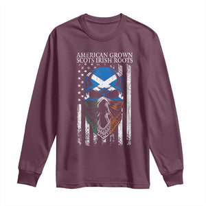 American Grown With Scots Irish Roots Long Sleeve Shirt American Ulster Scots Skull Flag TS09 Maroon Print Your Wear