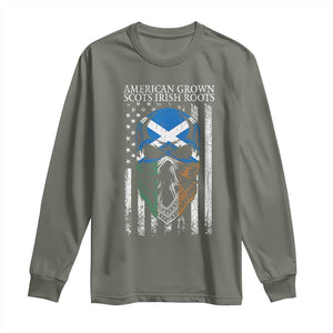 American Grown With Scots Irish Roots Long Sleeve Shirt American Ulster Scots Skull Flag TS09 Military Green Print Your Wear