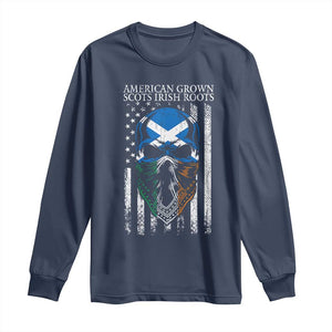 American Grown With Scots Irish Roots Long Sleeve Shirt American Ulster Scots Skull Flag TS09 Navy Print Your Wear