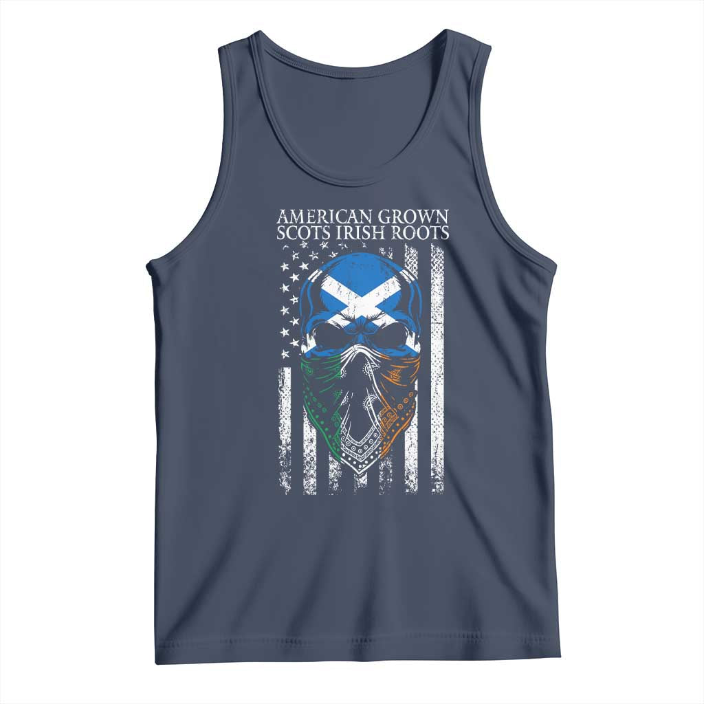 American Grown With Scots Irish Roots Tank Top American Ulster Scots Skull Flag TS09 Navy Print Your Wear