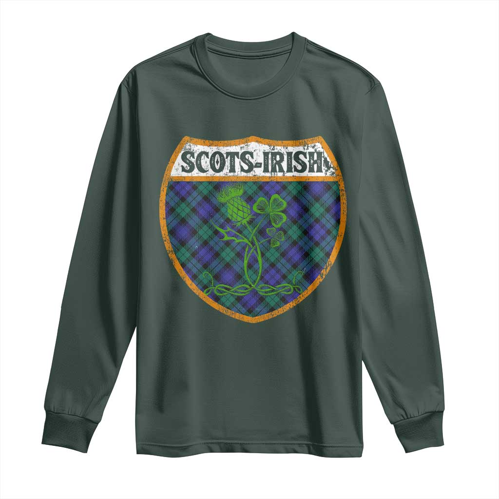 Scots-Irish Pride Long Sleeve Shirt Shamrock Ulster Scots Scotch Irish Shamrock Thistle TS09 Dark Forest Green Print Your Wear