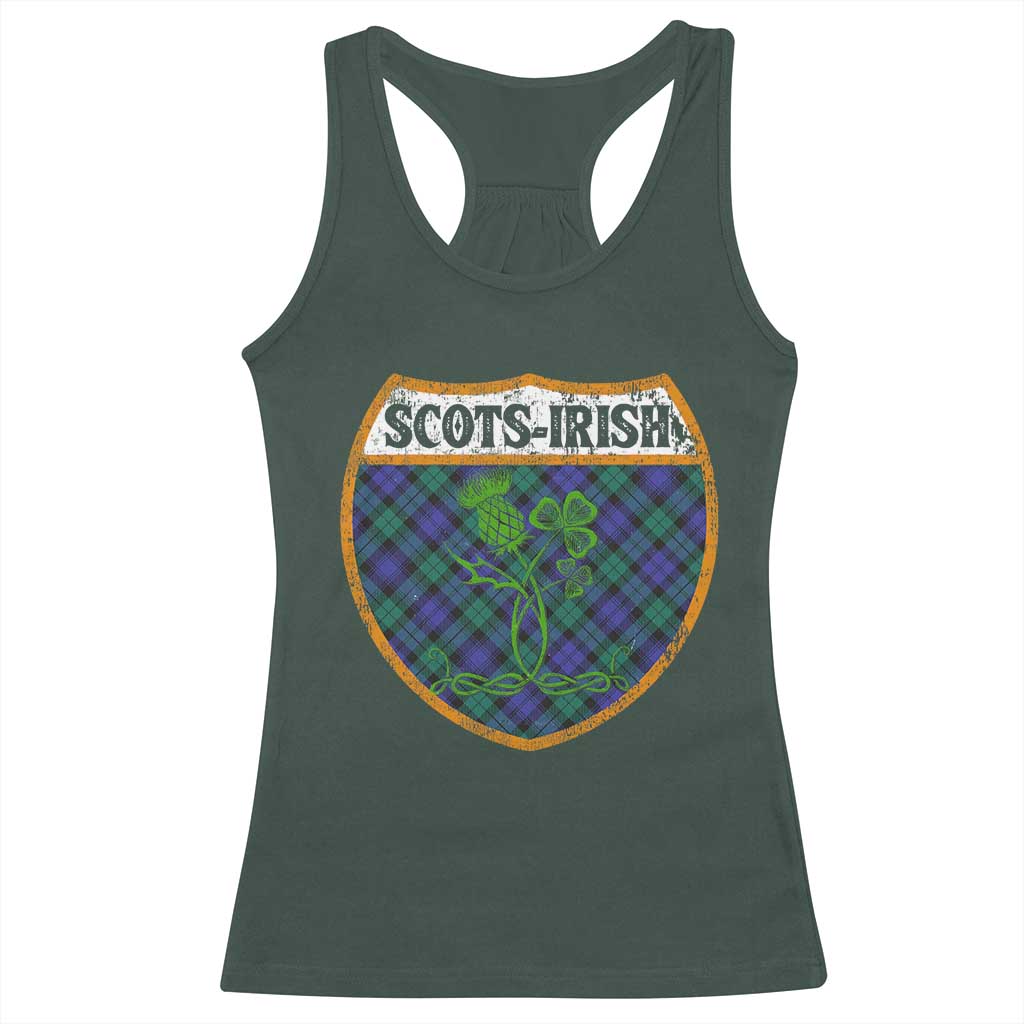 Scots-Irish Pride Racerback Tank Top Shamrock Ulster Scots Scotch Irish Shamrock Thistle TS09 Dark Forest Green Print Your Wear