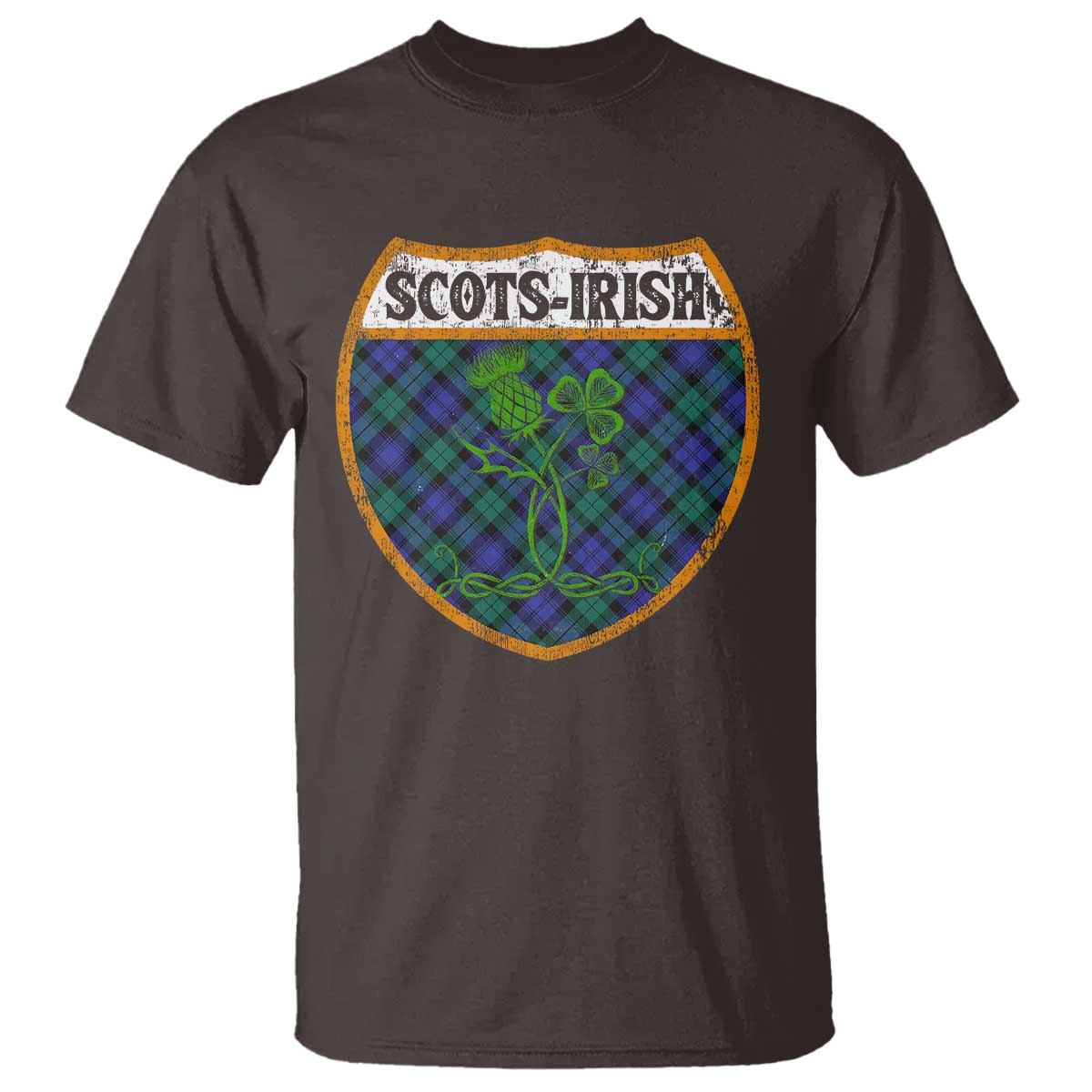 Scots-Irish Pride T Shirt Shamrock Ulster Scots Scotch Irish Shamrock Thistle TS09 Dark Chocolate Print Your Wear
