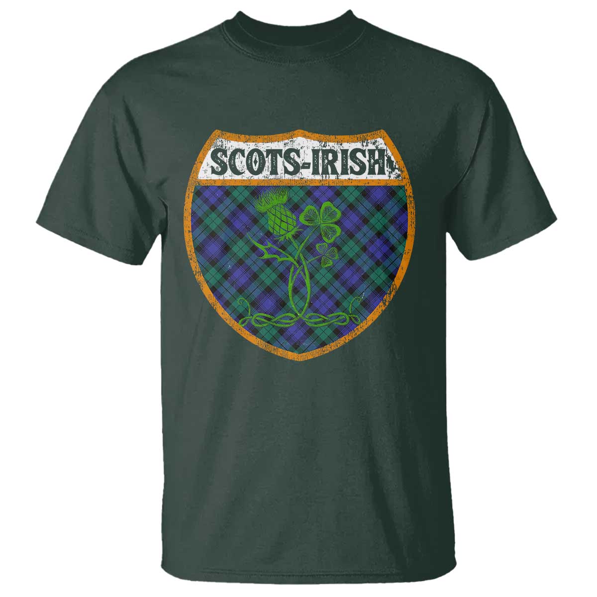 Scots-Irish Pride T Shirt Shamrock Ulster Scots Scotch Irish Shamrock Thistle TS09 Dark Forest Green Print Your Wear