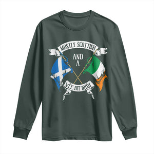 Funny Scots-Irish Pride Long Sleeve Shirt Mostly Scottish Wee Bit Irish TS09 Dark Forest Green Print Your Wear