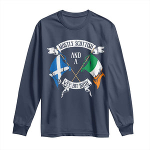 Funny Scots-Irish Pride Long Sleeve Shirt Mostly Scottish Wee Bit Irish TS09 Navy Print Your Wear