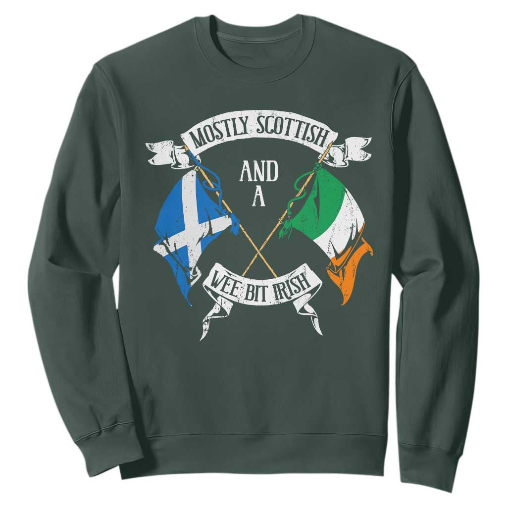 Funny Scots-Irish Pride Sweatshirt Mostly Scottish Wee Bit Irish TS09 Dark Forest Green Print Your Wear