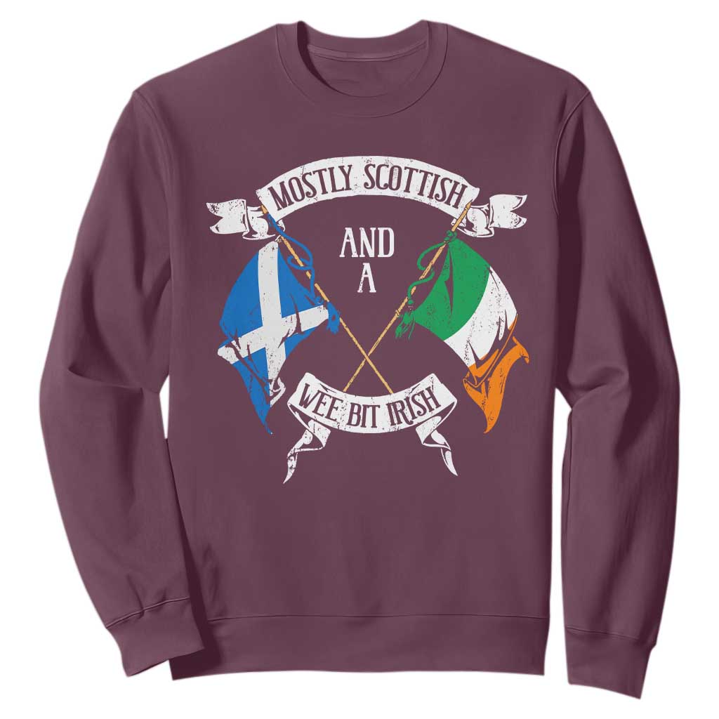 Funny Scots-Irish Pride Sweatshirt Mostly Scottish Wee Bit Irish TS09 Maroon Print Your Wear