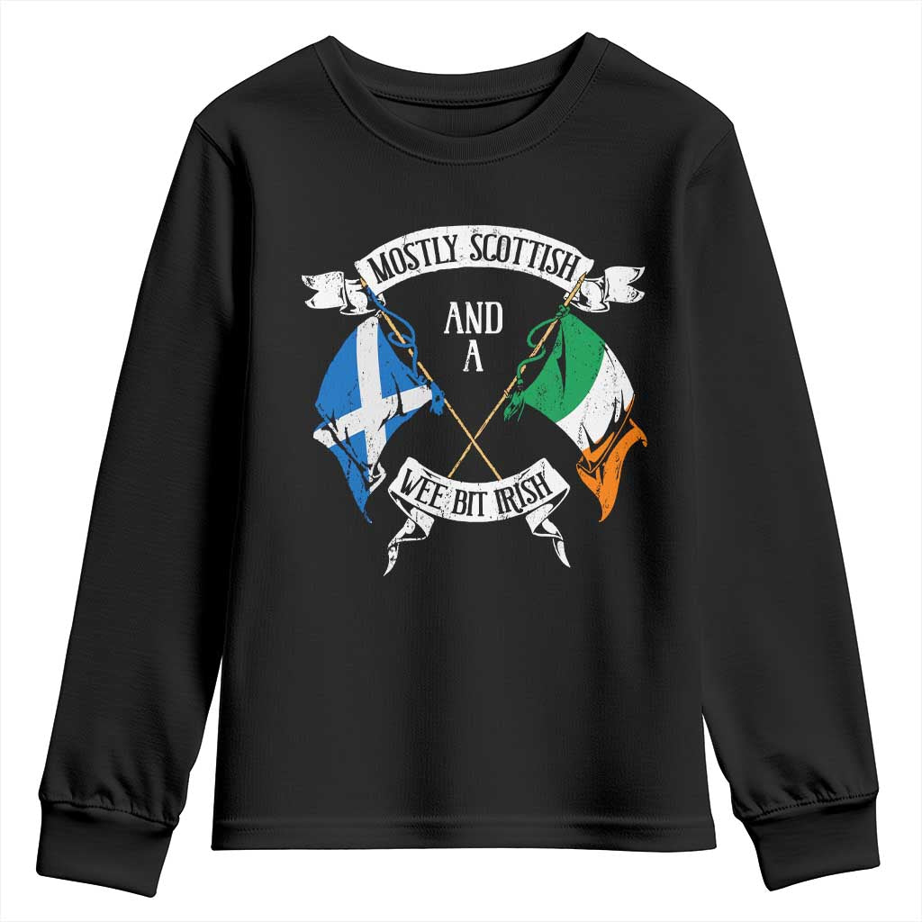 Funny Scots-Irish Pride Youth Sweatshirt Mostly Scottish Wee Bit Irish TS09 Black Print Your Wear