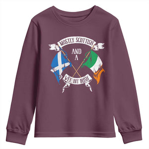 Funny Scots-Irish Pride Youth Sweatshirt Mostly Scottish Wee Bit Irish TS09 Maroon Print Your Wear