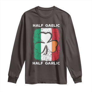 Irish Italian Pride Long Sleeve Shirt Half Gaelic Half Garlic Shamrock Ireland Italy Flag TS09 Dark Chocolate Print Your Wear