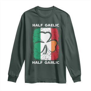 Irish Italian Pride Long Sleeve Shirt Half Gaelic Half Garlic Shamrock Ireland Italy Flag TS09 Dark Forest Green Print Your Wear