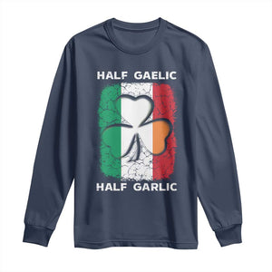 Irish Italian Pride Long Sleeve Shirt Half Gaelic Half Garlic Shamrock Ireland Italy Flag TS09 Navy Print Your Wear