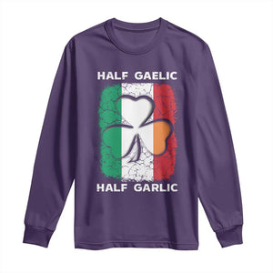 Irish Italian Pride Long Sleeve Shirt Half Gaelic Half Garlic Shamrock Ireland Italy Flag TS09 Purple Print Your Wear