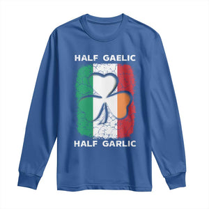 Irish Italian Pride Long Sleeve Shirt Half Gaelic Half Garlic Shamrock Ireland Italy Flag TS09 Royal Blue Print Your Wear