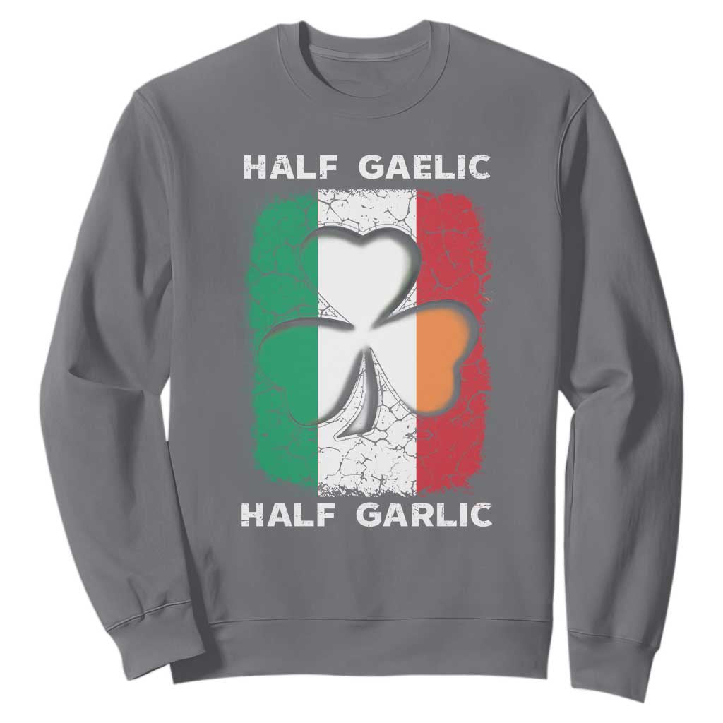 Irish Italian Pride Sweatshirt Half Gaelic Half Garlic Shamrock Ireland Italy Flag TS09 Charcoal Print Your Wear