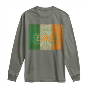 Eire Irish Pride Long Sleeve Shirt Celtic Shamrock Ireland Flag TS09 Military Green Print Your Wear