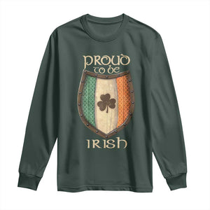 Proud To Be Irish Long Sleeve Shirt Celtic Shamrock Ireland Flag TS09 Dark Forest Green Print Your Wear