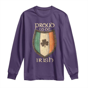 Proud To Be Irish Long Sleeve Shirt Celtic Shamrock Ireland Flag TS09 Purple Print Your Wear