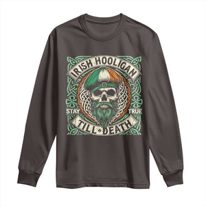 Irish Pride Long Sleeve Shirt Irish Hooligan Ireland Flag Skull TS09 Dark Chocolate Print Your Wear