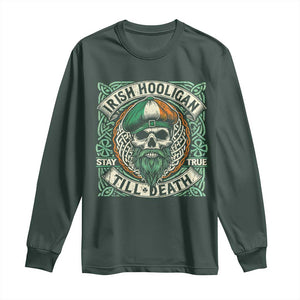 Irish Pride Long Sleeve Shirt Irish Hooligan Ireland Flag Skull TS09 Dark Forest Green Print Your Wear