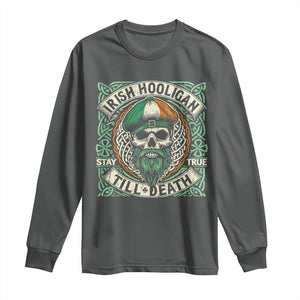 Irish Pride Long Sleeve Shirt Irish Hooligan Ireland Flag Skull TS09 Dark Heather Print Your Wear