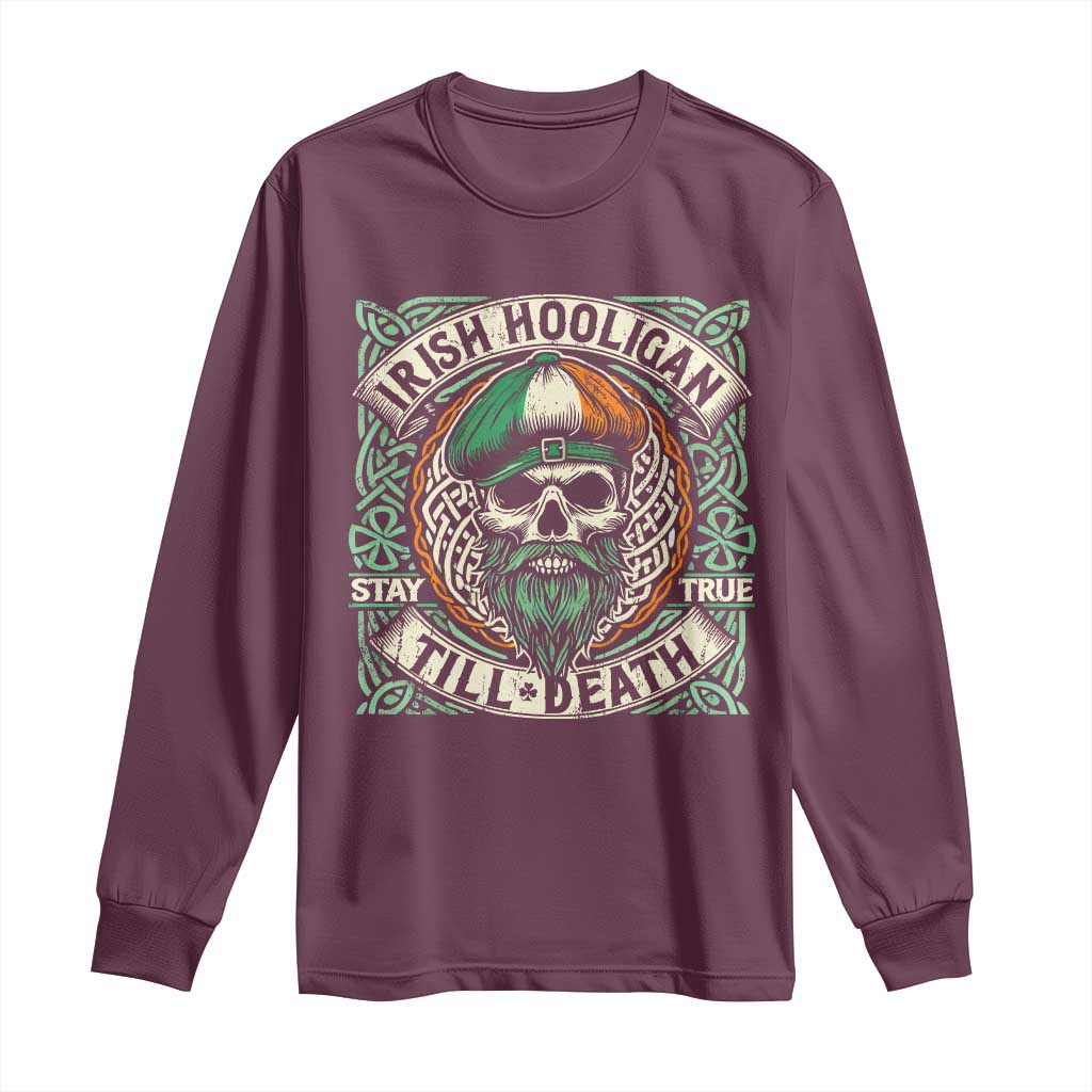 Irish Pride Long Sleeve Shirt Irish Hooligan Ireland Flag Skull TS09 Maroon Print Your Wear