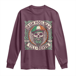 Irish Pride Long Sleeve Shirt Irish Hooligan Ireland Flag Skull TS09 Maroon Print Your Wear