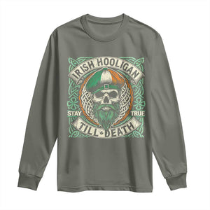 Irish Pride Long Sleeve Shirt Irish Hooligan Ireland Flag Skull TS09 Military Green Print Your Wear