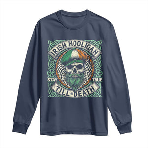 Irish Pride Long Sleeve Shirt Irish Hooligan Ireland Flag Skull TS09 Navy Print Your Wear