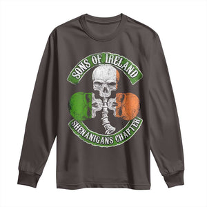 Irish Pride Long Sleeve Shirt Sons Of Ireland Shenanigans Chapter Skull Shamrock TS09 Dark Chocolate Print Your Wear