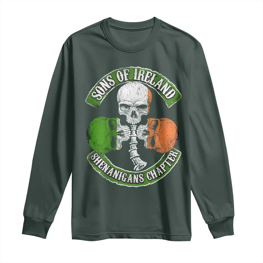 Irish Pride Long Sleeve Shirt Sons Of Ireland Shenanigans Chapter Skull Shamrock TS09 Dark Forest Green Print Your Wear