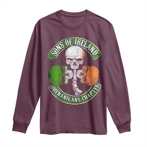 Irish Pride Long Sleeve Shirt Sons Of Ireland Shenanigans Chapter Skull Shamrock TS09 Maroon Print Your Wear