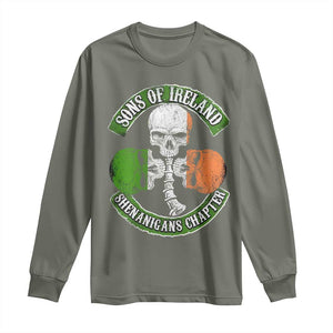 Irish Pride Long Sleeve Shirt Sons Of Ireland Shenanigans Chapter Skull Shamrock TS09 Military Green Print Your Wear