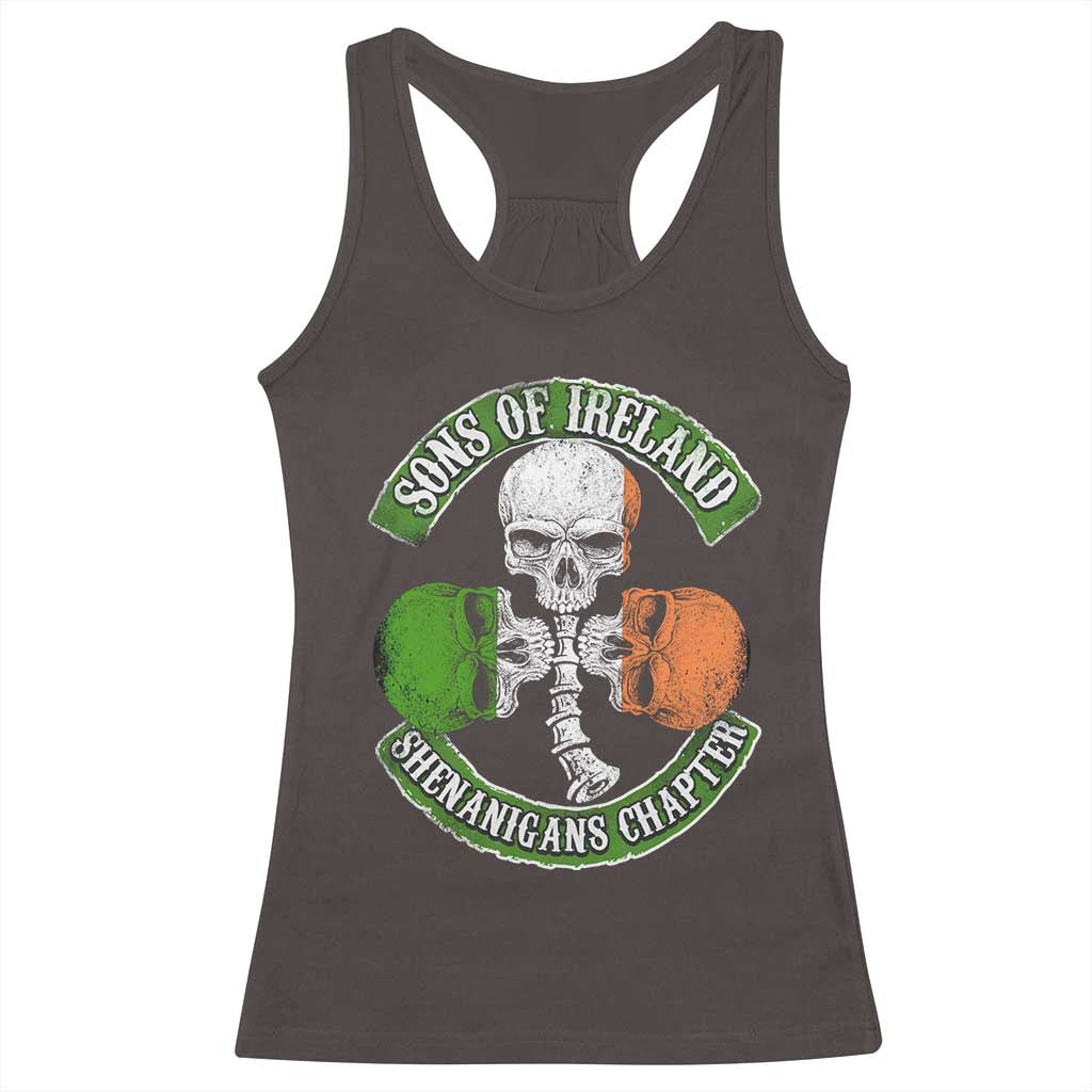 Irish Pride Racerback Tank Top Sons Of Ireland Shenanigans Chapter Skull Shamrock TS09 Dark Chocolate Print Your Wear