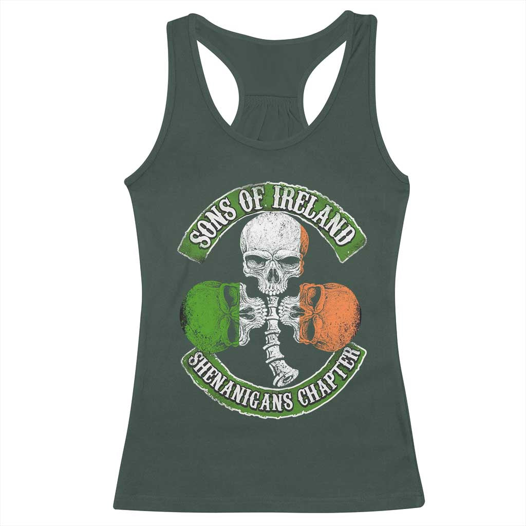 Irish Pride Racerback Tank Top Sons Of Ireland Shenanigans Chapter Skull Shamrock TS09 Dark Forest Green Print Your Wear