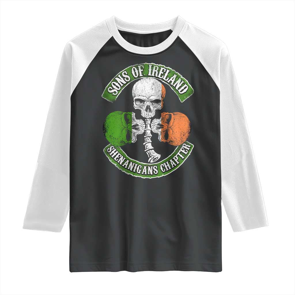 Irish Pride Raglan Shirt Sons Of Ireland Shenanigans Chapter Skull Shamrock TS09 Black White Print Your Wear