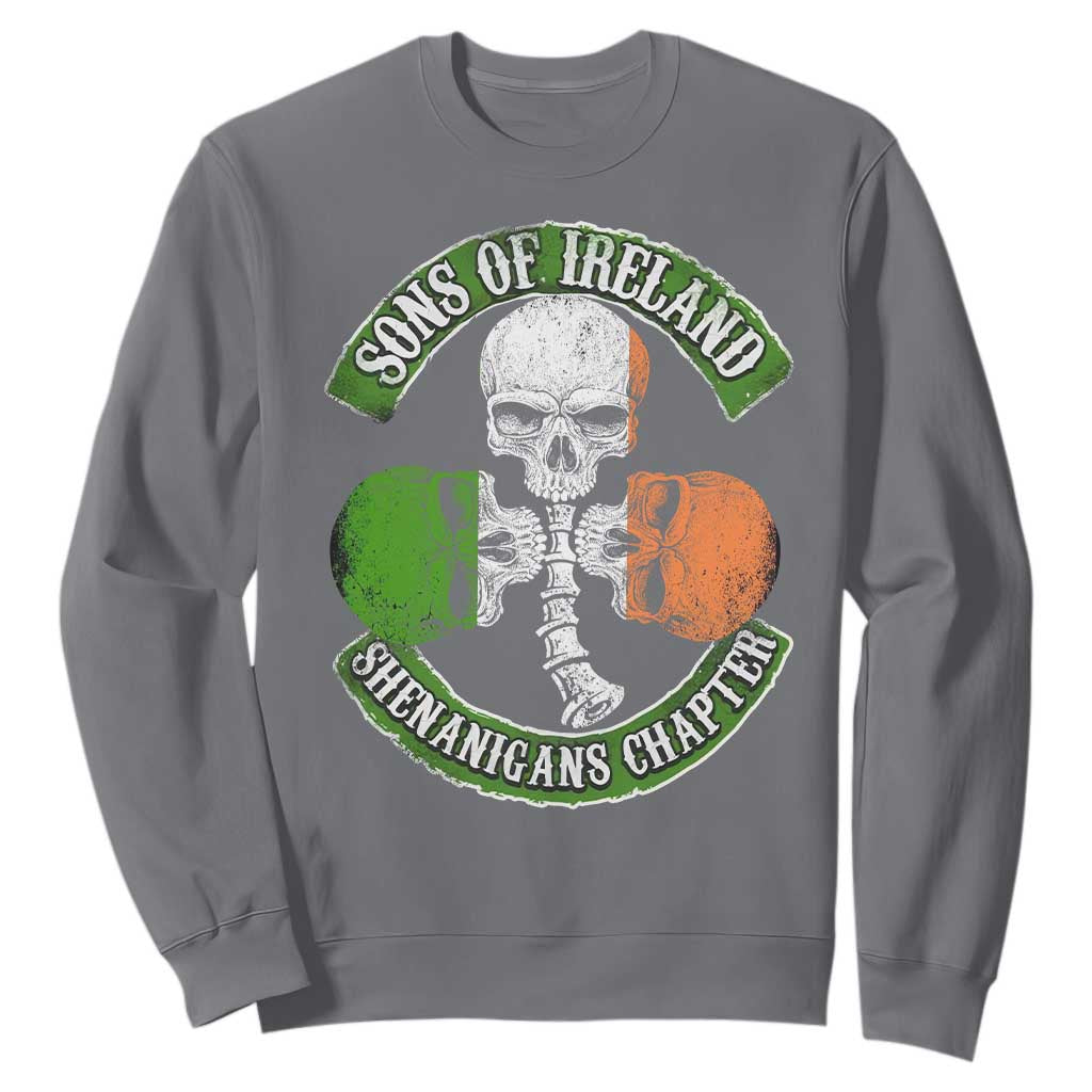 Irish Pride Sweatshirt Sons Of Ireland Shenanigans Chapter Skull Shamrock TS09 Charcoal Print Your Wear